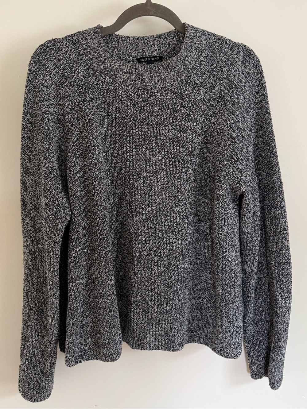 Eileen Fisher Gray Marled Knit Cotton Capsule Sweater - M